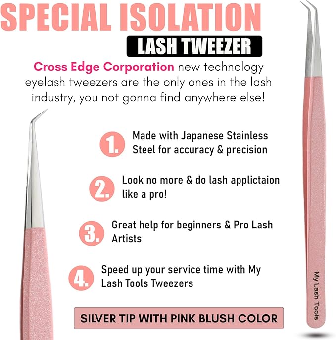 Isolation Lash Tweezers for Eyelash Extensions – 14cm Curved Tweezer, Japanese Stainless Steel, Best for Individual Isolation & Classic Lashes, Eyelash Twisers (Blush Pink)