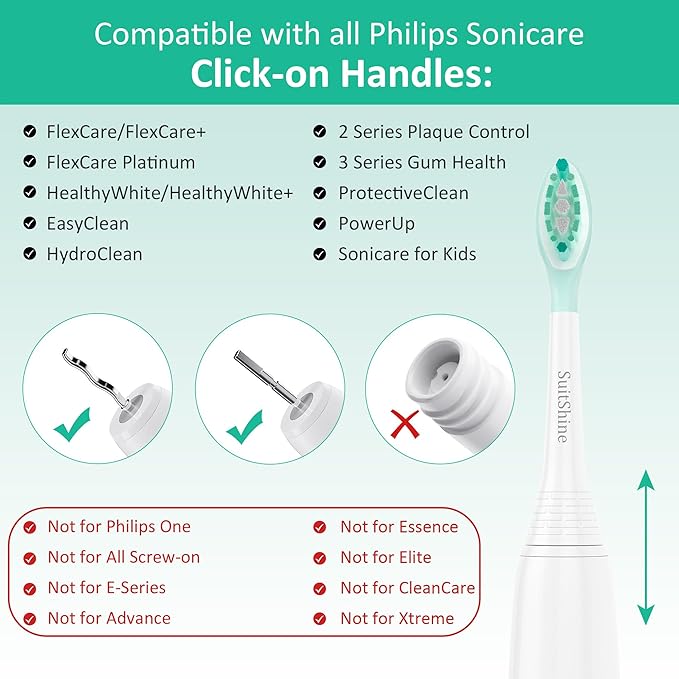 Replacement Toothbrush Heads Compatible with Philips Sonicare Electric Brush and More Click-on Handles 8 Pack Black