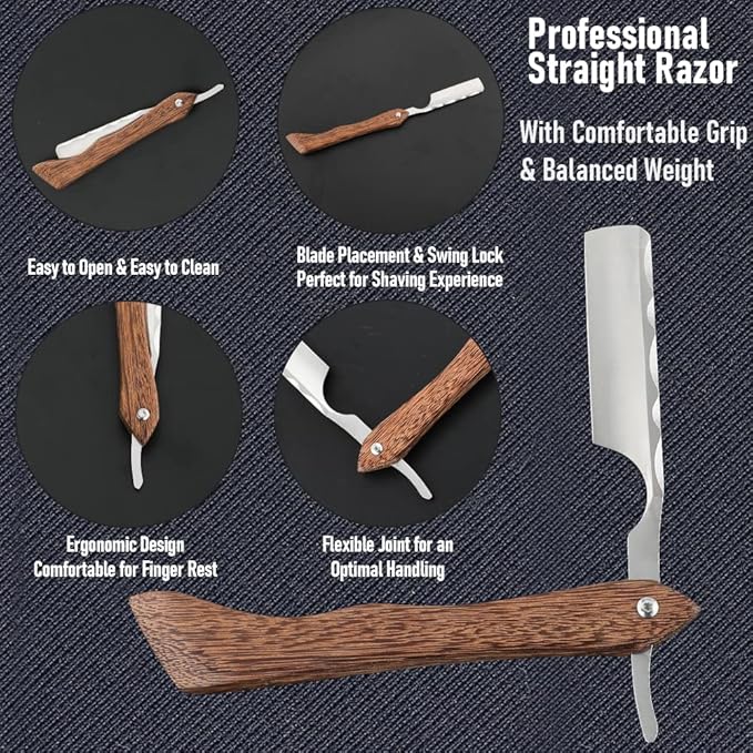 Straight Razor With Strope - Professional Straight Edge Barber Premium Stainless Steel Shaver With Shaving Strop for Men Home & Salon Grooming Using (NO.159)