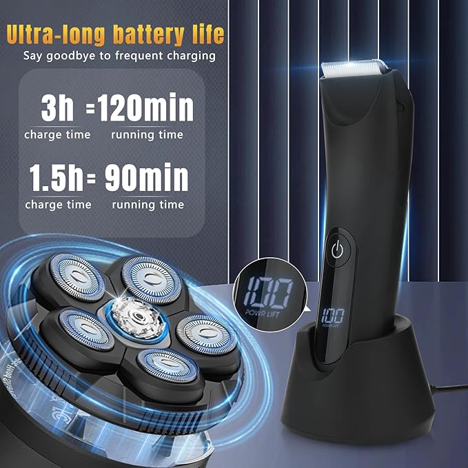 Head Shavers for Bald Men, Body Hair Trimmer for Men Manscape Groin and Ball Trimmer,2 in1 Body and Head Shaver Grooming Kit,IPX7 (A, B)