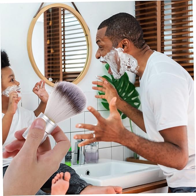 minkissy Nylon Hair Shaving Brush and Double Layer Stainless Steel Shave Bowl Lathering Mug for Traditional Wet Shaving Combination