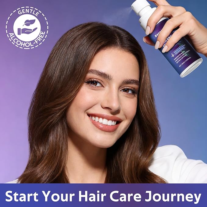 Hair Growth Serum Spray with Rosemary Oil, Biotin & Caffeine, Fast Absorbing Non-Greasy Scalp Serum for Fuller-Looking Hair, Alcohol-Free Nourishing Scalp Spray for Women & Men, 60ml