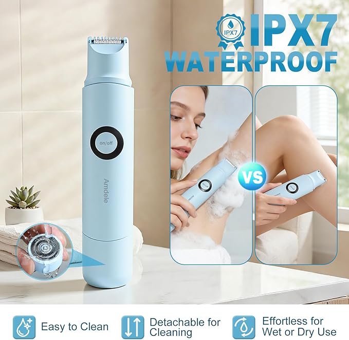 Bikini Trimmer for Women - 2 in 1 Electric Painless Razors for Women with Dual Heads, Waterproof Pubic Hair Groomer for Body Underarm Leg Face, Rechargeable Compact Travel Shaver