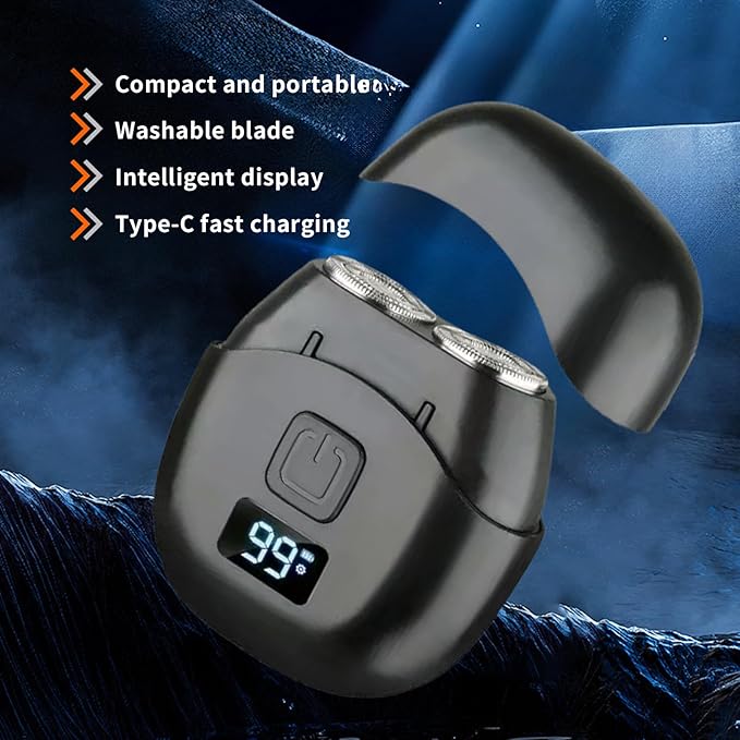 Car Shaver for Men Electric, Portable Mini Razor for Emergency Shaving, Double Mesh Blade, Type-C USB Rechargeable, Washable Head, LED Power Display