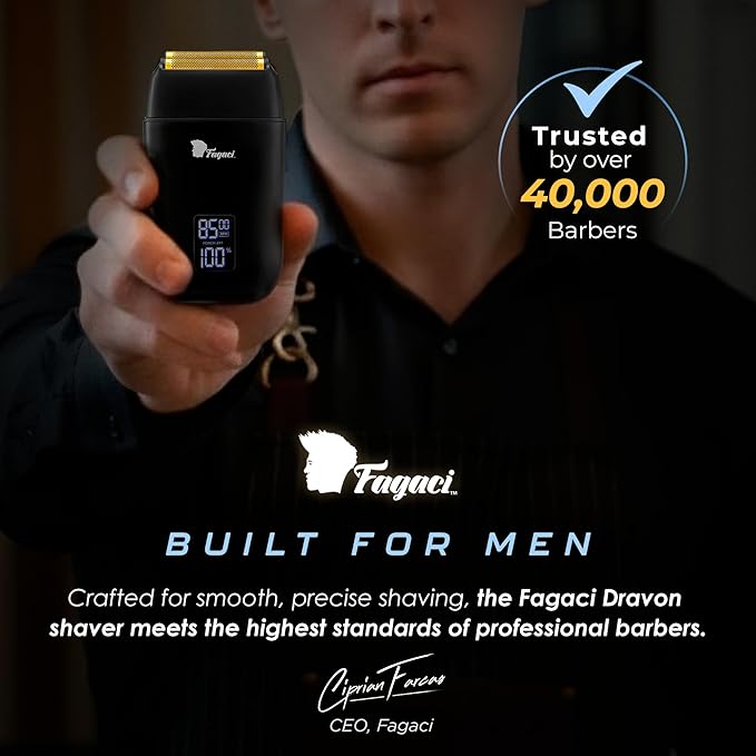 Fagaci Barber Foil Shaver for Men – Glass Smooth Shave Zero Irritation, Professional Barber Razor 8500RPM High Torque, Foil Electric Shaver for Men 3H Battery, Mens Razor for Face, Easy Clean