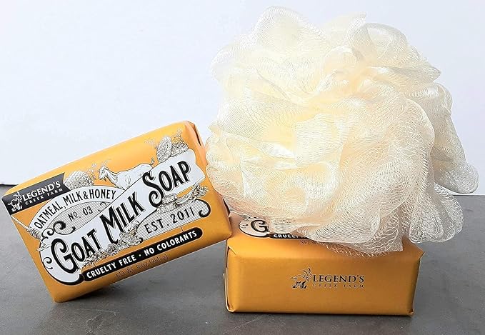 Legend's Creek Farm Goat Milk Soap - Triple Milled Moisturizing Bar for Hands and Body - 9 Oz Creamy Lather, Nourishing, Natural Soap for Sensitive Skin (Oatmeal, Milk & Honey, Pack of 2)