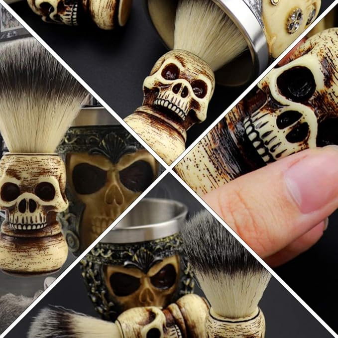 SaditY 1 Set of Male Beard Brush Bowls Set Skull Head Shaped Handle Beard Shaving Brush Shaving Bowl Tools (Style A)