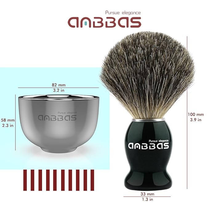 Anbbas Pure Badger Hair Shaving Brush and Bowl with Black ABS Wall Mounted Holder Stands for Lathering Bowl and Brush,3.5 oz Shaving Soap Refill,5in1 Set for Men Wet Shave
