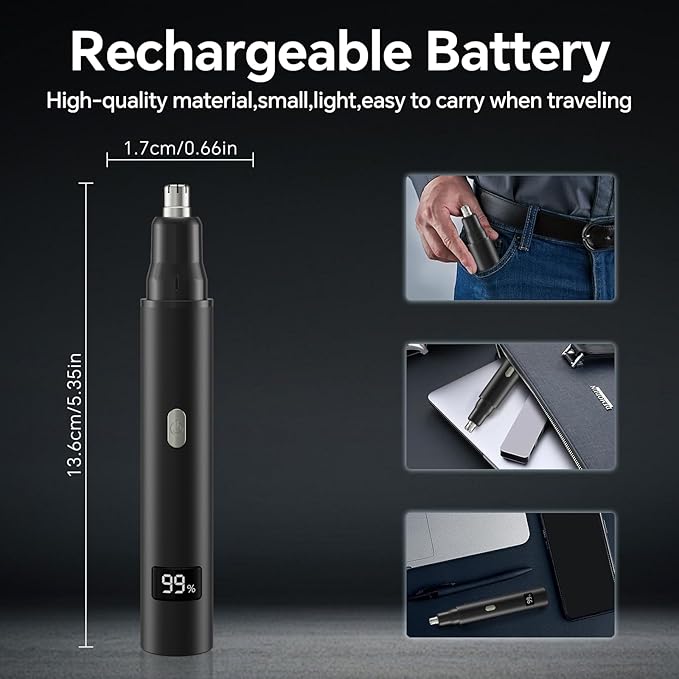 RUIM Nose Hair Trimmer for Men & Women - 3-in-1 Electric Ear & Eyebrow Trimmer, USB Rechargeable Facial Groomer with LED Light, Painless Nose and Ear Hair Remover, Dual Edge Blades