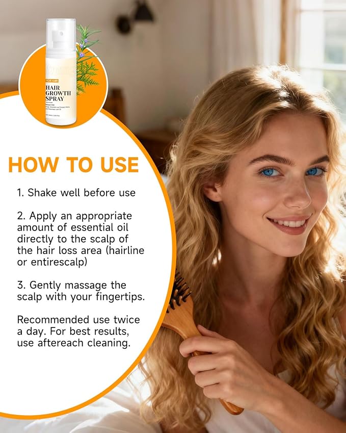 Hair Growth Spray, Hair Growth Oil Spray, with Biota Orientalis, Rosemary Oil & Biotin, Strengthens Hair Roots, Prevent Hair Thinning & Hair Loss, Thicker Fuller Hair for Women Men (2.02 Fl.oz)