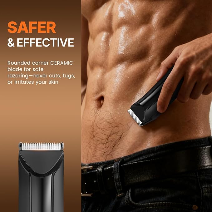 PRITECH Electric Body Hair Trimmer - Waterproof Mens Groin Hair Trimmer Ball Shaver USB Recharge Dock Body Grooming Kit with Ceramic Blade Male Hygiene Razor (Drak Gray)