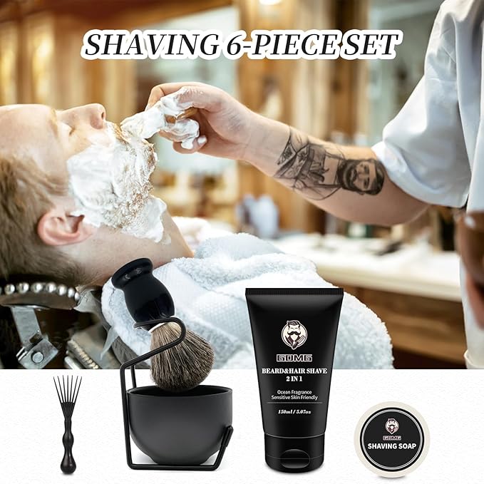 Shaving Brushes for Men,5 in 1 Shave Brush Kit,Includes 100% Pure Badger Shaving Brush, Shaving Bowl,Shaving Cream& Shave Soap Best Shaving kit for Men Gift Set (Black)