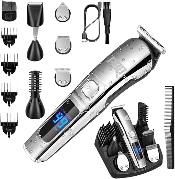 Trimmer for Men Features Waterproof Electric Razor for Your Needs Including Nose, Body, Face and Mustache, Cordless Hair Clippers Shavers for Men Grooming Kit, Silver Color