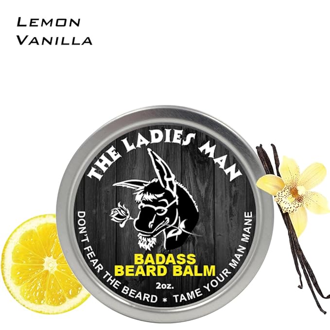 Badass Beard Care Beard Balm - The Ladies Man Scent, 2 Ounce - All Natural Ingredients, Soften Hair, Hydrate Skin to Get Rid of Itch and Dandruff, Promote Healthy Growth