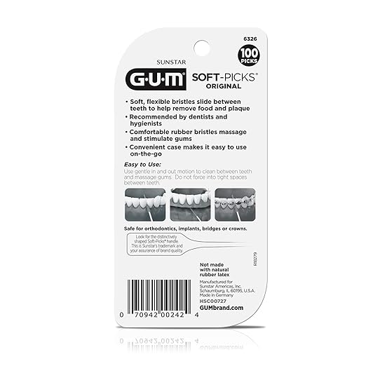 GUM Soft-Picks Original, Easy to Use Dental Picks for Teeth Cleaning and Gum Health, Disposable Interdental Brushes with Convenient Carry Case, Dentist Recommended Dental Picks, 100 Count