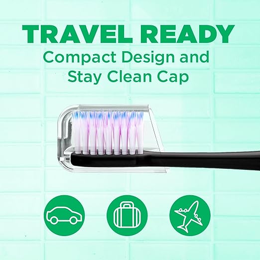GUM Sonic Powered Toothbrush, Tapered Bristles Clean Below The Gumline, Bundle, Black, 1 Handle(1 Count) + 2 Refills 2 Count(Pack of 1)