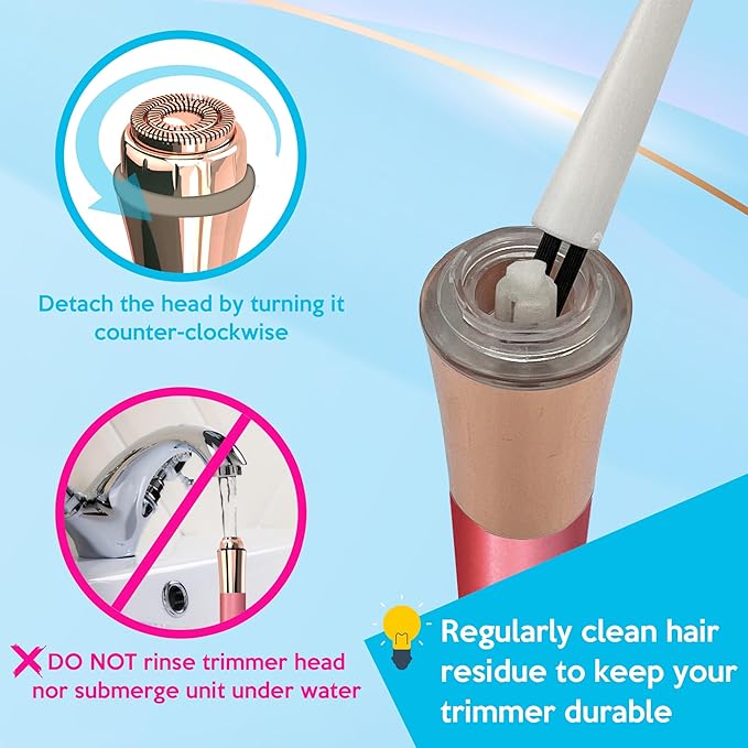 Facial Hair Remover for Women – Painless Flawless Electric Razor, Epilator & Trimmer 18K Gold-Plated Dual Ring Floating Head 20mm, USB Rechargeable, 360° LED Light for Face, Lip & Chin