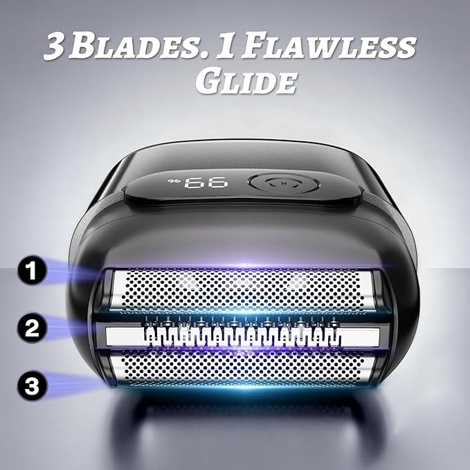 Electric Foil Shaver for Men :3D Floating Blades, LED Display, USB-C Fast Charge, IPX8 Waterproof - Perfect for Travel & Smooth Shaving at Home Misty Gray