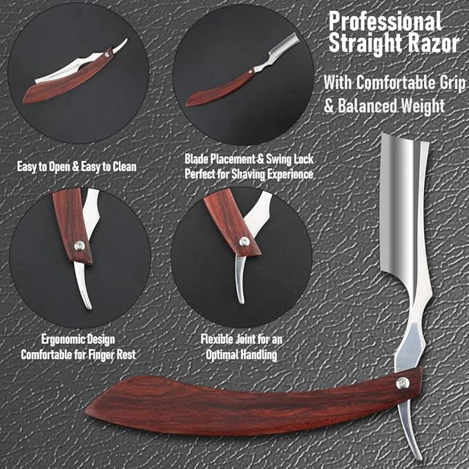 Straight Razor With Strope - Professional Straight Edge Barber Premium Stainless Steel Shaver With Shaving Strop for Men Home & Salon Grooming Using (NO.153)