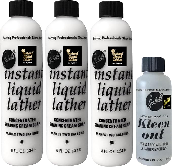 8oz Concentrated Gabel's shaving soap (3) for Lather Machine and Kleen out 4oz (1) Authentic Manufacturer Direct with black logo.