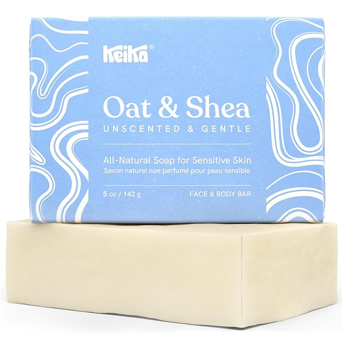 Keika Baby Soap Bar Oat & Shea Unscented for Eczema, Psoriasis, Face, Body, Infant Kids Teens Men Women with Sensitive Skin, 5 oz.