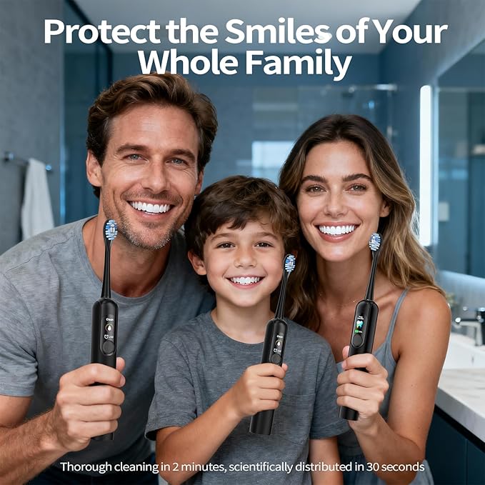 Sonic Electric Toothbrush Adults: 38400 VPM Deep Clean Rechargeable Toothbrush with Smart Display Real-Time Battery, 4 Modes, 6 Brush Heads & 45-Day Battery, Built-in Smart Timer Home Travel Essential