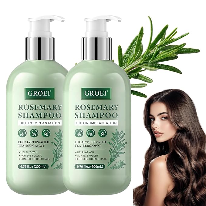 2pcs Rosemary Shampoo for Hair Growth — Deep-Clean Lather with Dimethicone for Smoothness, Lightweight Formula for Fine or Flat Hair