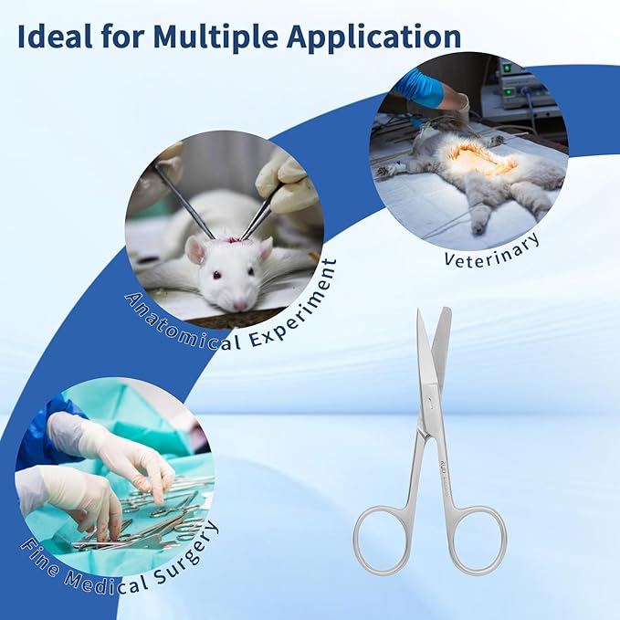 RWD Surgical Scissors 4 Inch, Sharp & Blunt Curved Tip Medical Scissors, Martensitic Stainless Steel Surgical Scissor, Precision Cutting for Surgery, Dental & Lab, S14002-10