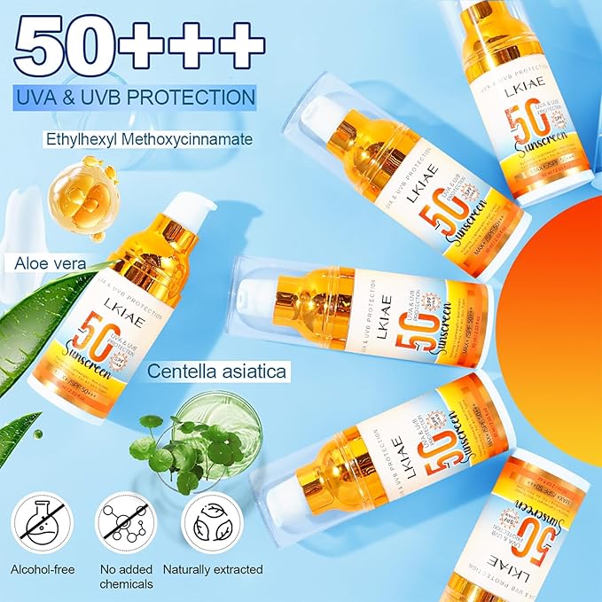 LKIAE Spf 50+ Sunscreen, UVA, UVB Protection, Prevent Sunburn, Skin Darkening, Pigmentation, Anti-Wrinkles, With Aloe Vera, Travel Size, 2 oz (Pack of 1)