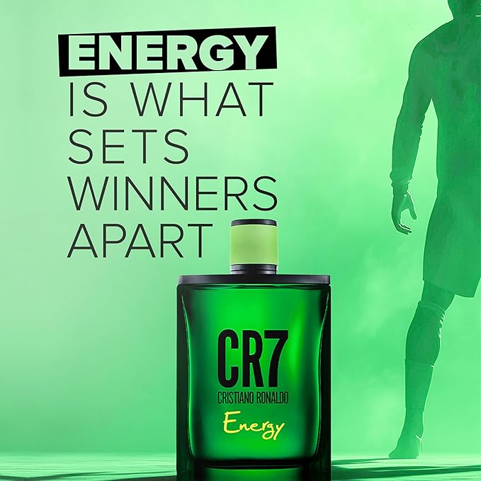 Cristiano Ronaldo CR7 Energy Eau de Toilette - Cologne For Men - Fougere Woody Green Men's Cologne - Cardamom, Lavender, Cedarwood Notes - 1 oz