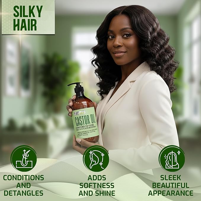 Castor Oil Shampoo and Conditioner Set - Sulfate Free - Volume Thickening Products for Fine, Thinning Hair - Anti Breakage and Volumizing, Thick Professional Salon Formula - 16 Fl Oz (Set of 2)