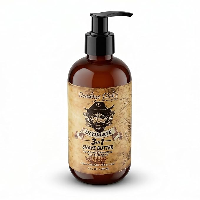 DeadeyeDick's 3-in-1 Shave Butter | Natural Shave Cream for Face, Head & Body | Gentle, Non-Irritating Formula for All Skin Types | 8 FL OZ