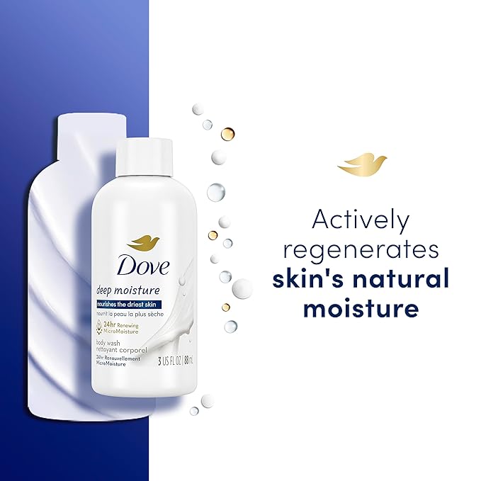 Dove Body Wash Deep Moisture for 24hr Lotion-Soft Skin Moisturizing Skin Cleanser with No Sulfates No Parabens 3 oz (Pack of 3)