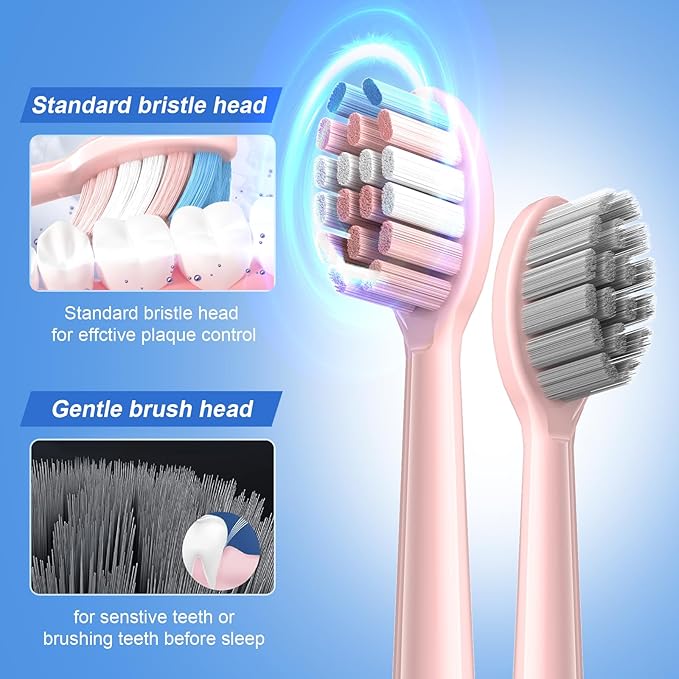 JTF Sonic Electric Toothbrush for Adults: 5 Modes with Smart Timer for Deep Cleaning & Whitening, 2 Brush Head Types for Sensitive Teeth, Gums & Braces, Travel-Friendly Case and Wireless Charging Base