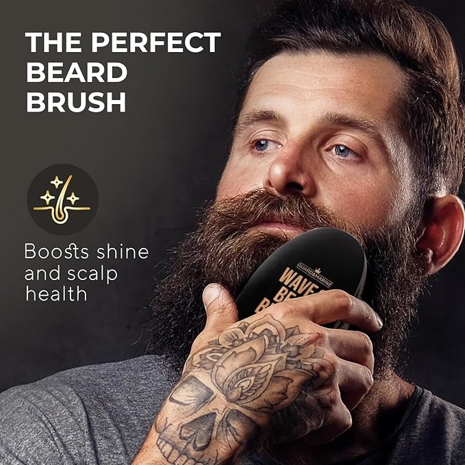 GUARD&MARINE Wave & Beard Brush for Men – Natural Boar Bristles, Palm Curve Design, Wood Handle – Shapes 360 Waves & Softens Beard