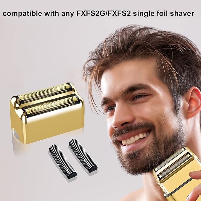 Gold Replacement blades Foil and Cutters Compatible with BaBylissPRO Barberology FXFS2 Shaver foil Replacement Heads(1 pack ）