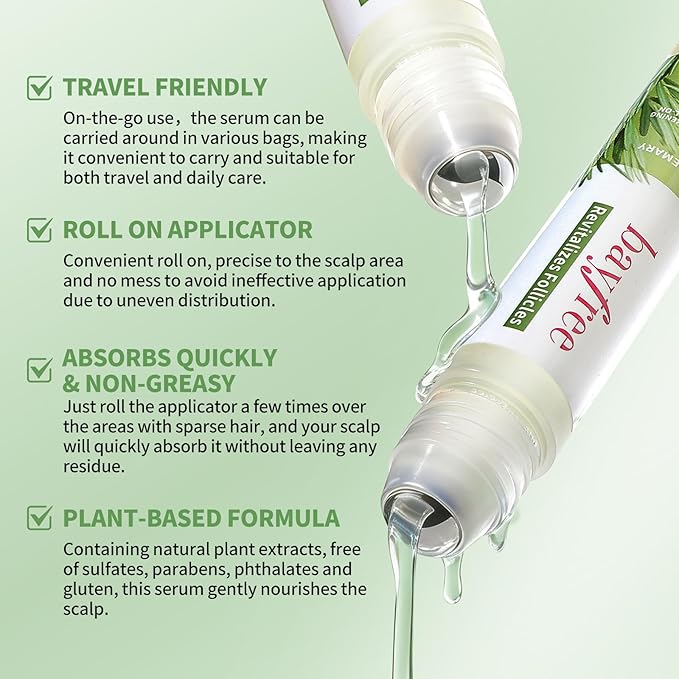 Rosemary Oil for Hair Growth Serum Roll On with 3% Rosemary, Hydrating & Non-Greasy Scalp Serum for Thicker-Looking Hair, Daily Care Massage Roller Applicator for Men & Women, 25ml