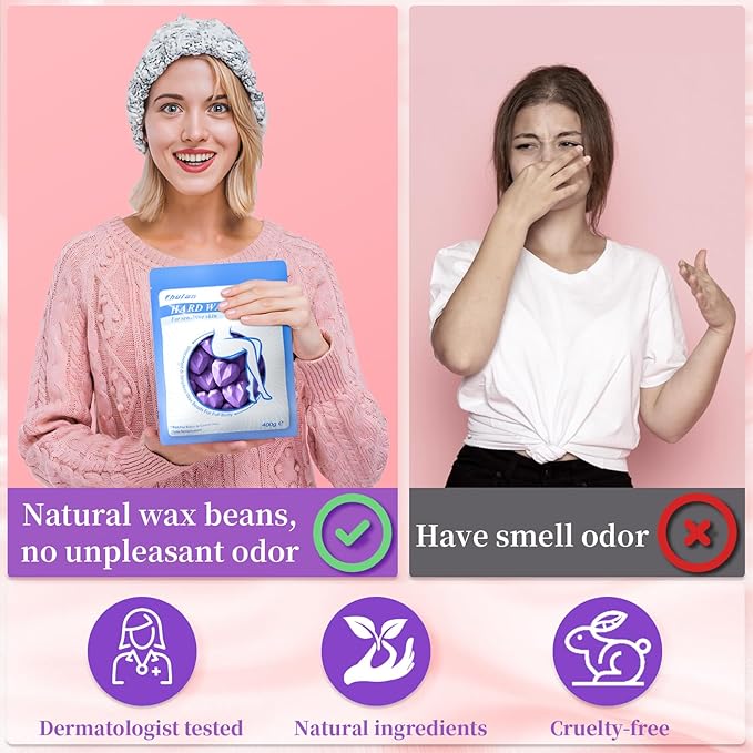 Chulan Heart Hard Wax Beads for Sensitive Skin - 400g Professional Wax Kit for Coarse Hair, Gentle Enough for Brazilian, Face, Legs & Underarms, Home & Salon Use Purple Heart Shape