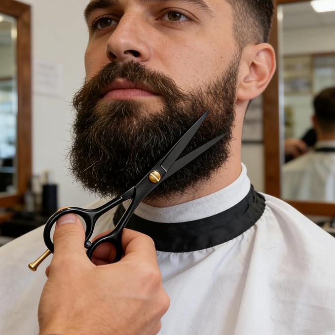 Mustache Scissors Set with Comb – 5.5” Titanium-Coated Stainless Steel Beard Scissors, Precision Beard Trimming Kits for Men with Wooden Comb, Sharp & Durable Grooming Tool