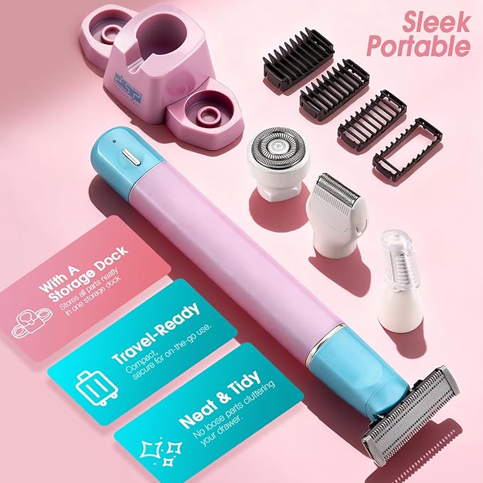 DSP 5-in-1 Electric Razor for Women, Electric Shaver & Trimmer for Women with 4 Combs,Type-C Fast Charge, Cordless Ladies Grooming Kit for Legs, Underarms, Bikini Line, Arms & Eyebrows