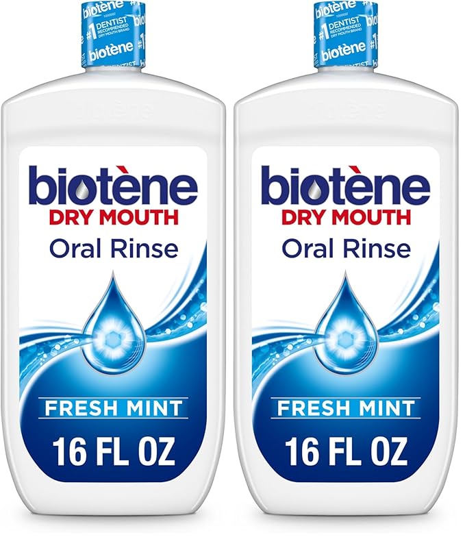 Biotene Oral Rinse Moisturizing Mouthwash for Dry Mouth Relief, Mint, for Children & Adults, 16 fl oz, (Pack of 2)