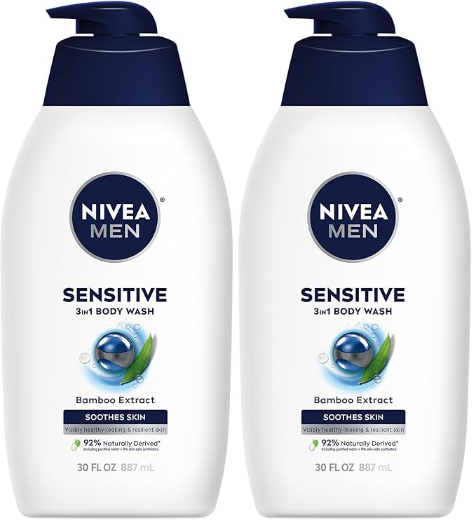 Nivea Men Sensitive Body Wash for Sensitive Skin with Bamboo Extract, Bottle,30 Fl Oz(Pack of 2)