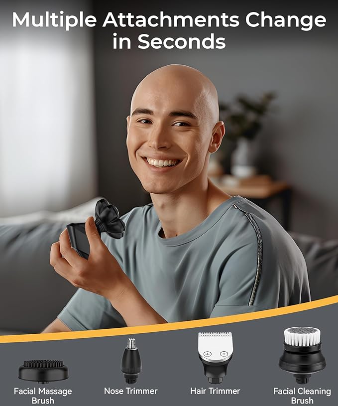 Head Shavers for Bald Men, 7D Head Shaver with LED Display, 3 Adjustable Modes, 10000 RPM High Speed Motor, IPX8 Waterproof, USB Fast Charging, Black