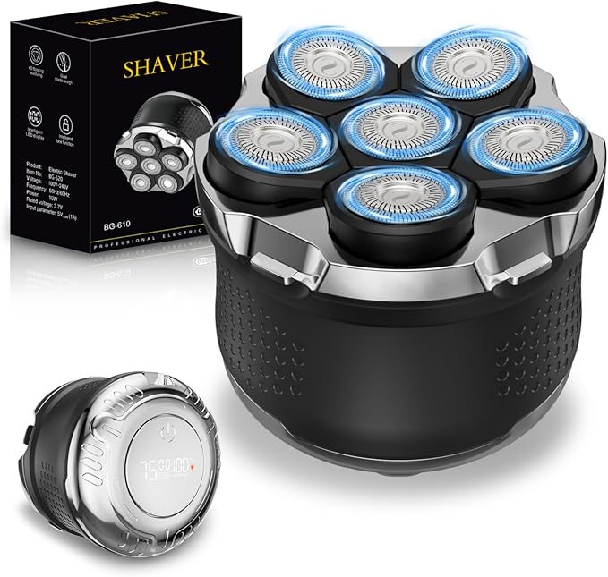 Head Shavers for Bald Men, 6 D Head Shaver LED Display Dry Wet Bald Head Razor, IPX7 Waterproof Skull Bald Head, Back & Groin Electric Razor, Rechargeable Flex Blades for a Close Shave