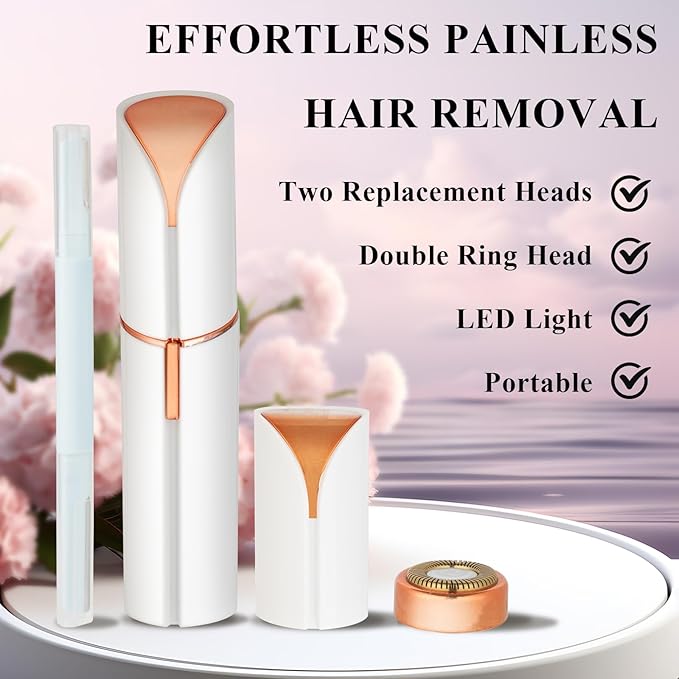 Facial Hair Removal for Women Men，Electric Painless Hair Removal Device Included 2 x Replacement Heads，USB Rechargeable Lady Womens Face Shaver for Lip，Chin，Arms Easy to Carry