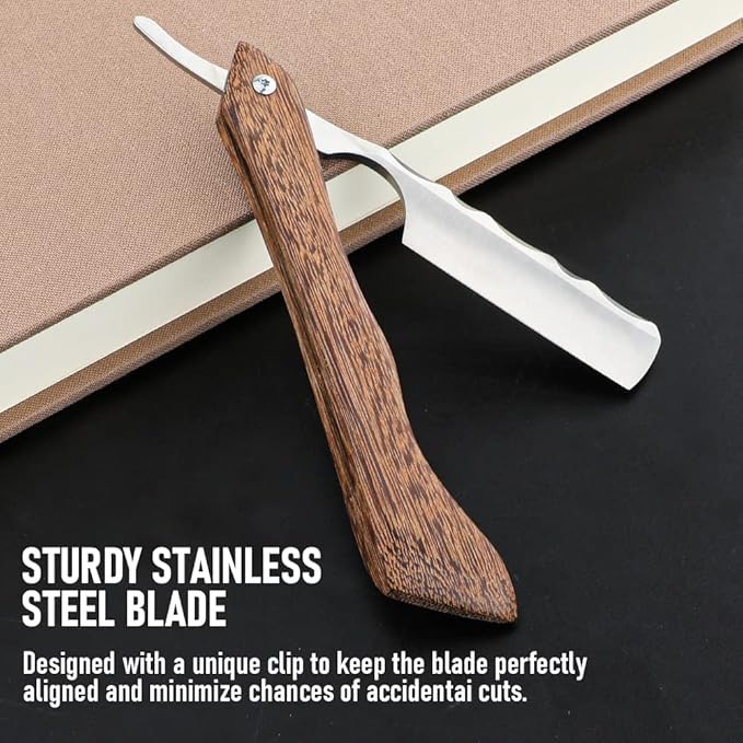 Straight Razor With Strope - Professional Straight Edge Barber Premium Stainless Steel Shaver With Shaving Strop for Men Home & Salon Grooming Using (NO.159)