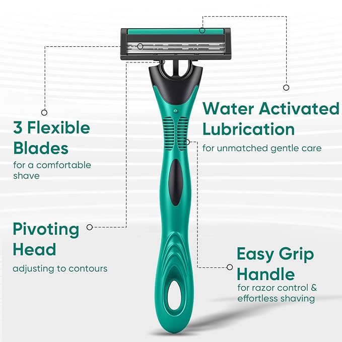 20 count Disposable Razors for Men,3-Blade Razors,Bulk Stainless Steel Shavers with Lubricating Strip for Shaving Sensitive Skin