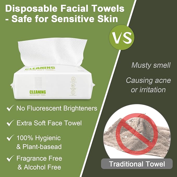 KODAMO Disposable Face Towels – 120 Count Soft & Thick Facial Towelettes for Women & Men – Travel-Friendly Cotton Tissue, Fresh Makeup Remover & Cleansing Cloths