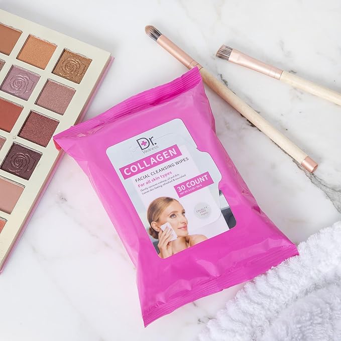 Dr. Wellness Gentle Cleansing Facial Wipes Variety Pack for All Skin Types, 30 Count (Pack of 4), Collagen