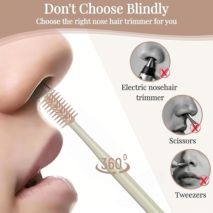 2026 Upgraded 2-in-1 Nasal Hair Cutter, 360° Rotating Double-Sided Blade, Washable Portable Grooming Tool for Men & Women, Travel Essential, 3Pack (Beige)